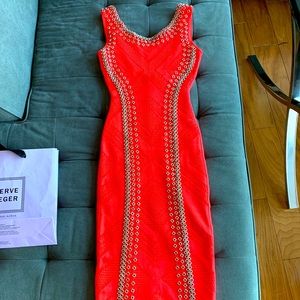 Herve leger coral bandage dress